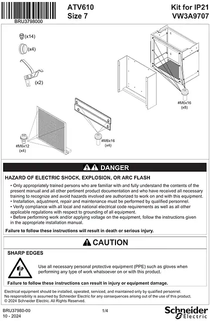 schneider施耐德Instruction sheet ATV610 IP21 KIT - VW3A9707